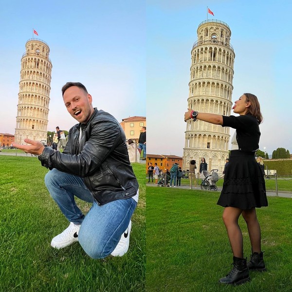 Пара соревнуется, у кого снимок с Пизанской башней получится круче